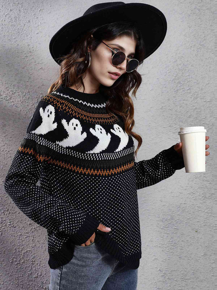 1980s Halloween Boo Polka Dot Knitted Sweater - vintage fashion, retro style