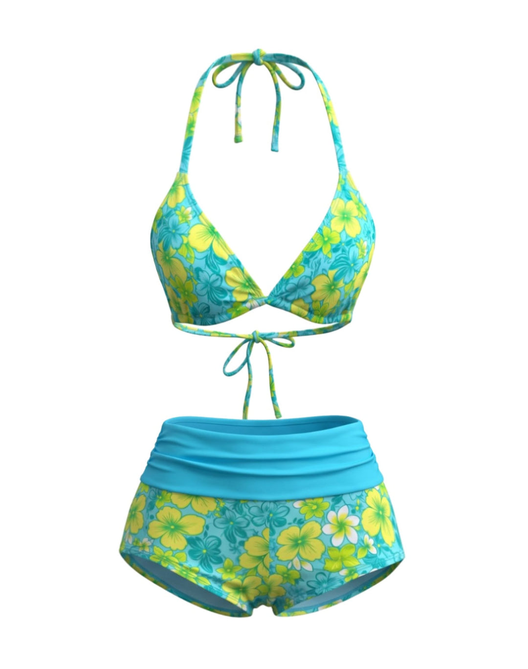 Halter Floral Boy Short Bikini Set - vintage swimsuit, swimwear for vintage lovers