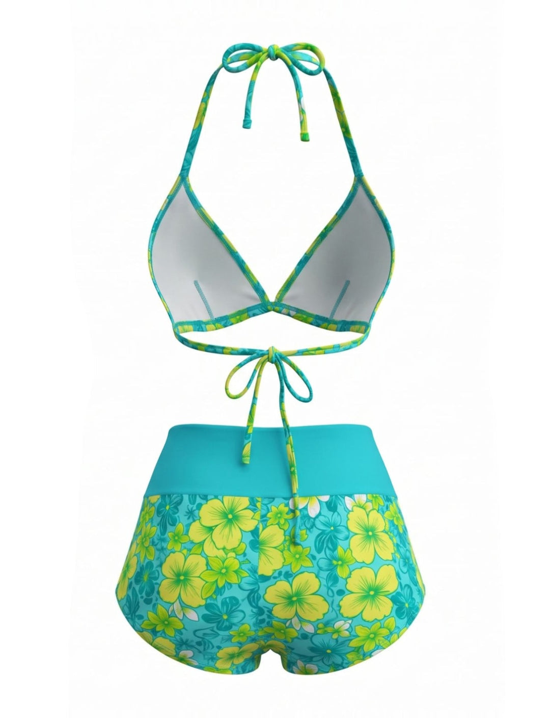 Halter Floral Boy Short Bikini Set - vintage swimsuit, swimwear for vintage lovers