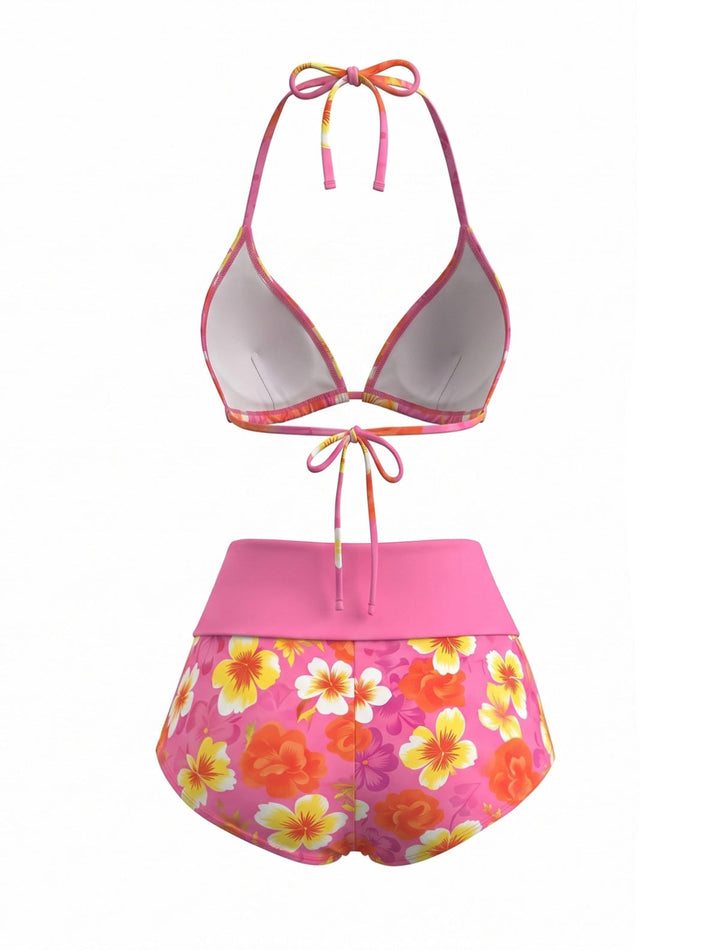 Halter Floral Boy Short Bikini Set - vintage swimsuit, swimwear for vintage lovers