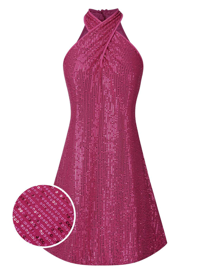 She slips into this 1980s Halter Off-Shoulder Sequined Dress and suddenly it&