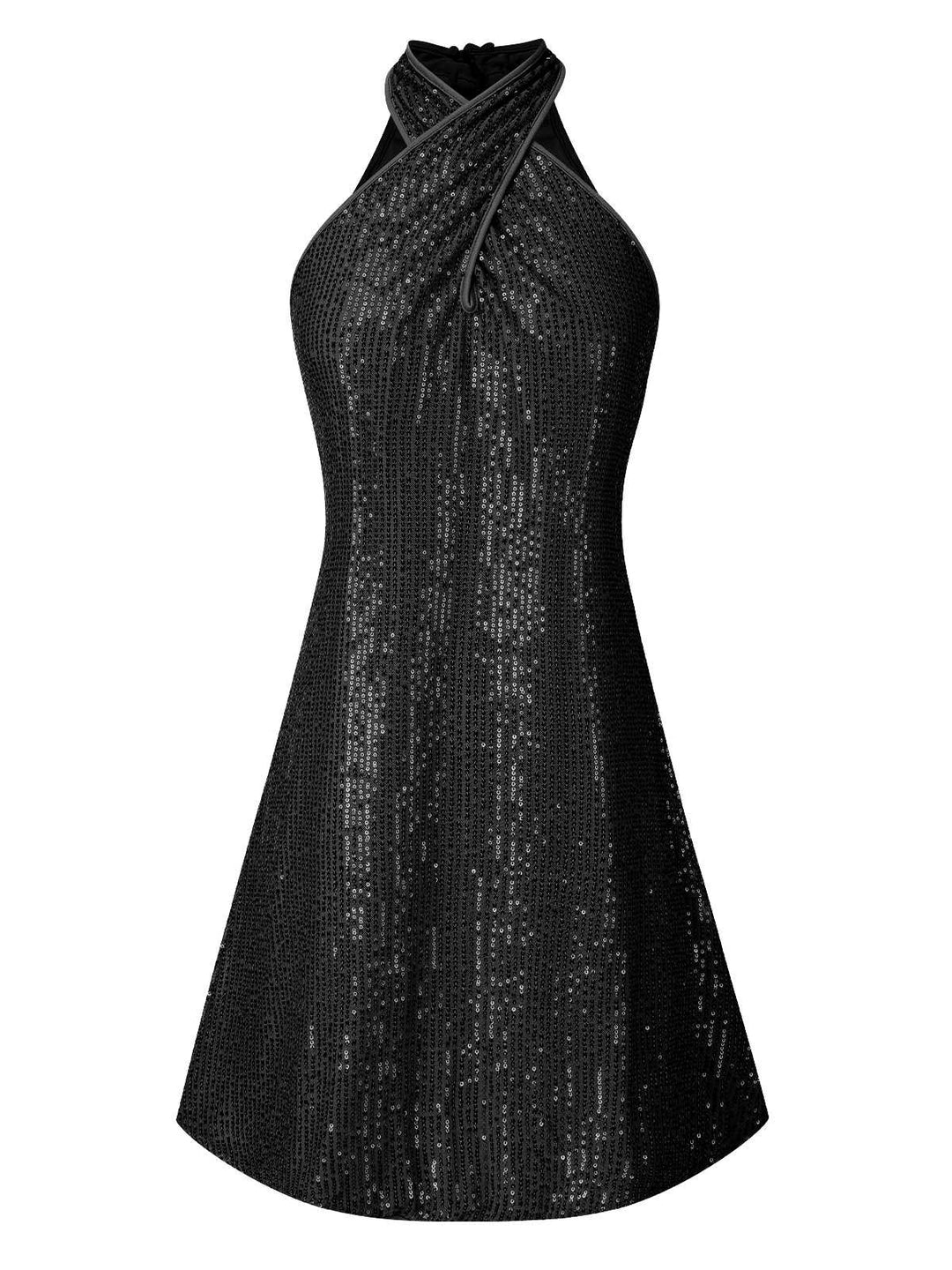 She slips into this 1980s Halter Off-Shoulder Sequined Dress and suddenly it&