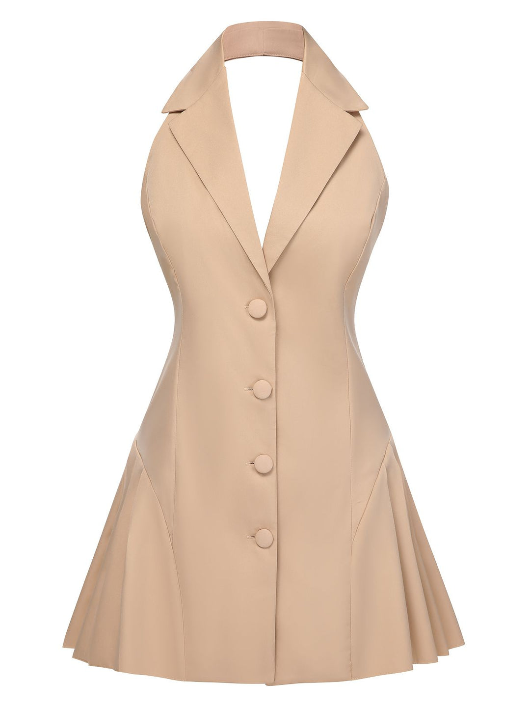 She slips into this 1980s Halter V-Neck Backless Sleeveless Solid Dress and suddenly it&