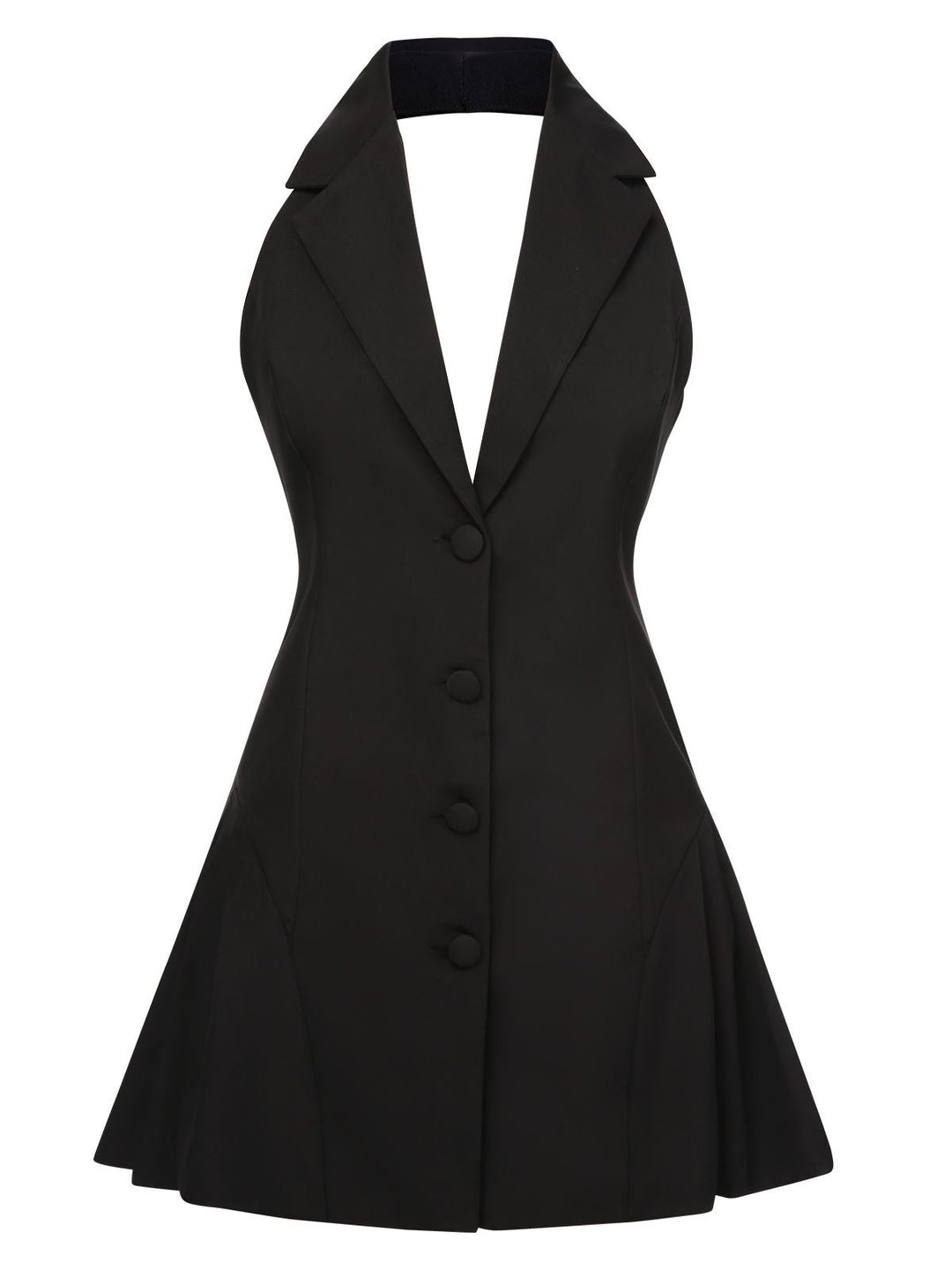 1980s Halter V-Neck Backless Sleeveless Solid Dress — a 1980s silhouette that turns sidewalks into runways
