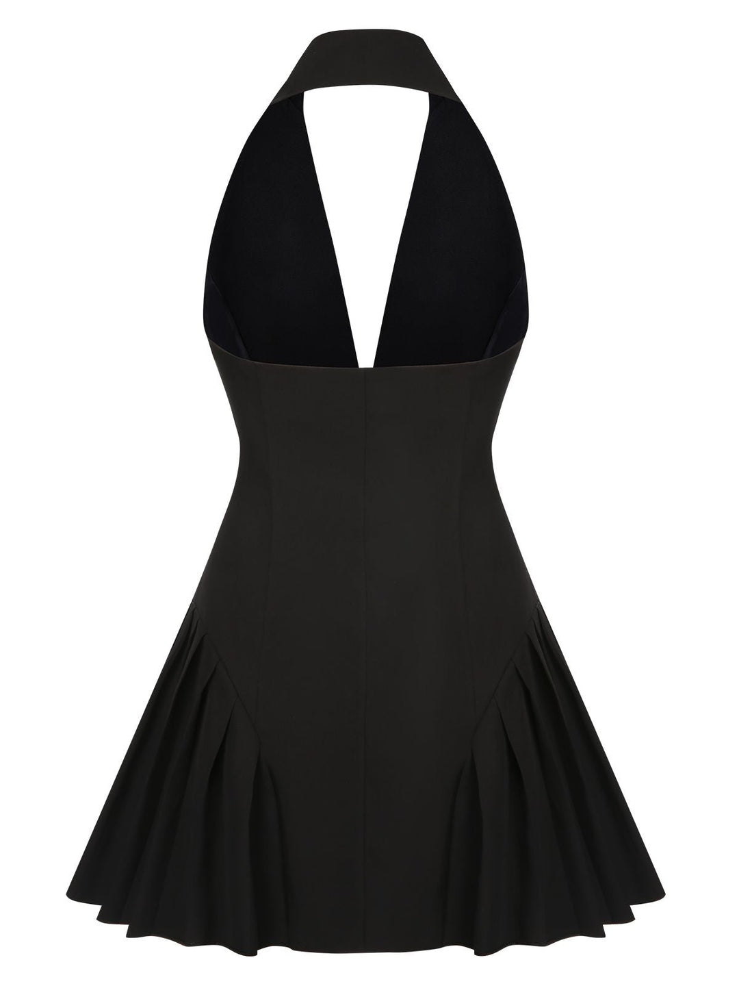 She slips into this 1980s Halter V-Neck Backless Sleeveless Solid Dress and suddenly it&