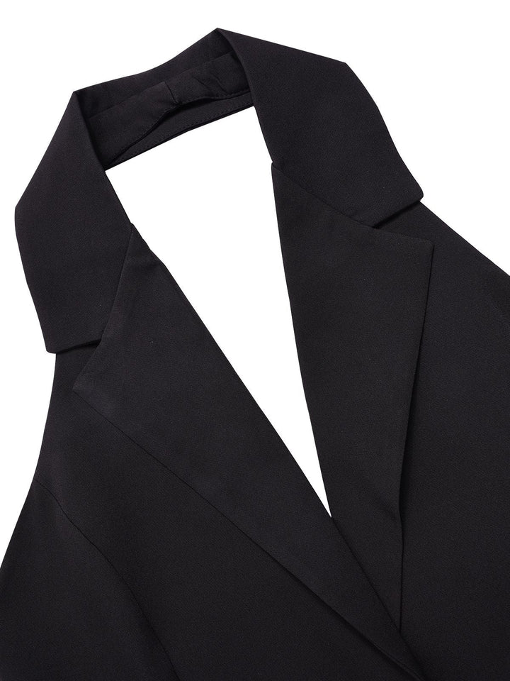 This 1980s Halter V-Neck Backless Sleeveless Solid Dress wraps her in 1980s elegance, one twirl at a time