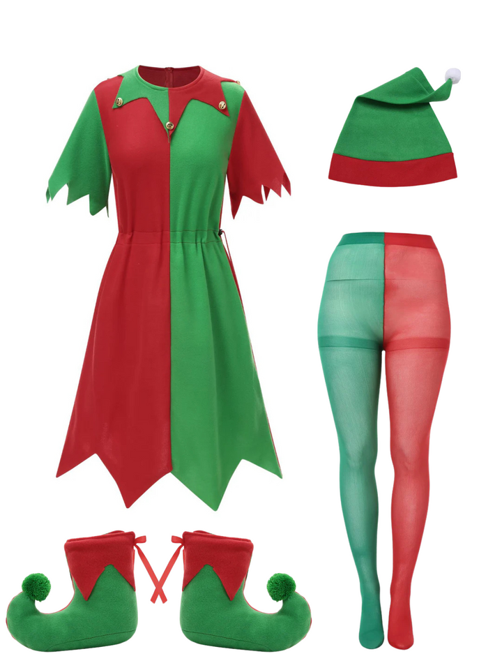 1980s Jagged Christmas Hem Elf Costume Dress Set - vintage dress, retro fashion