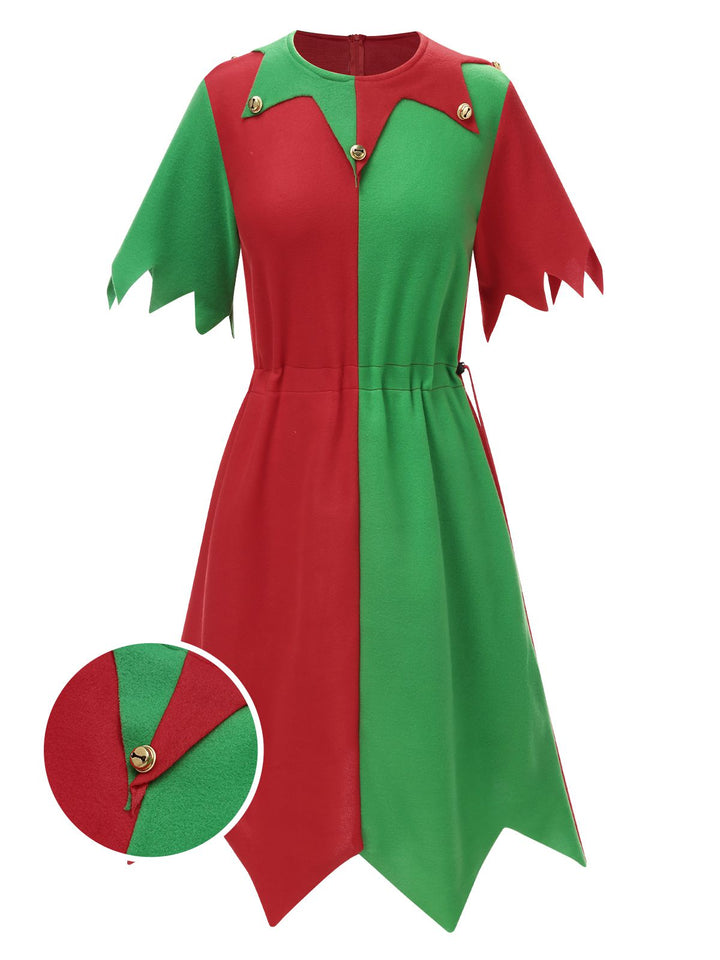 1980s Jagged Christmas Hem Elf Costume Dress Set - vintage dress, retro fashion