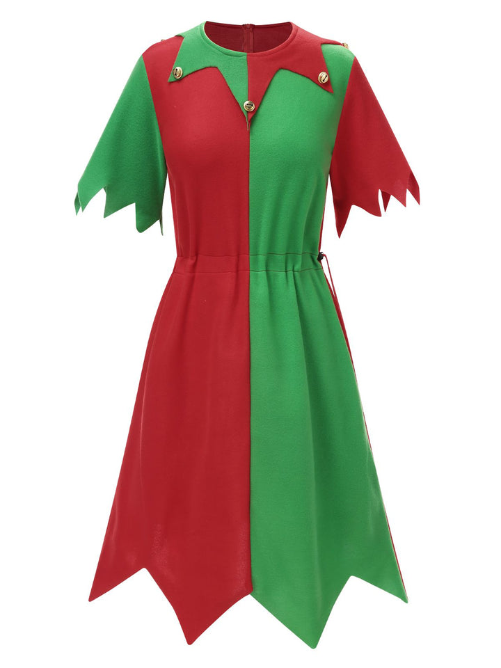 1980s Jagged Christmas Hem Elf Costume Dress Set - vintage dress, retro fashion