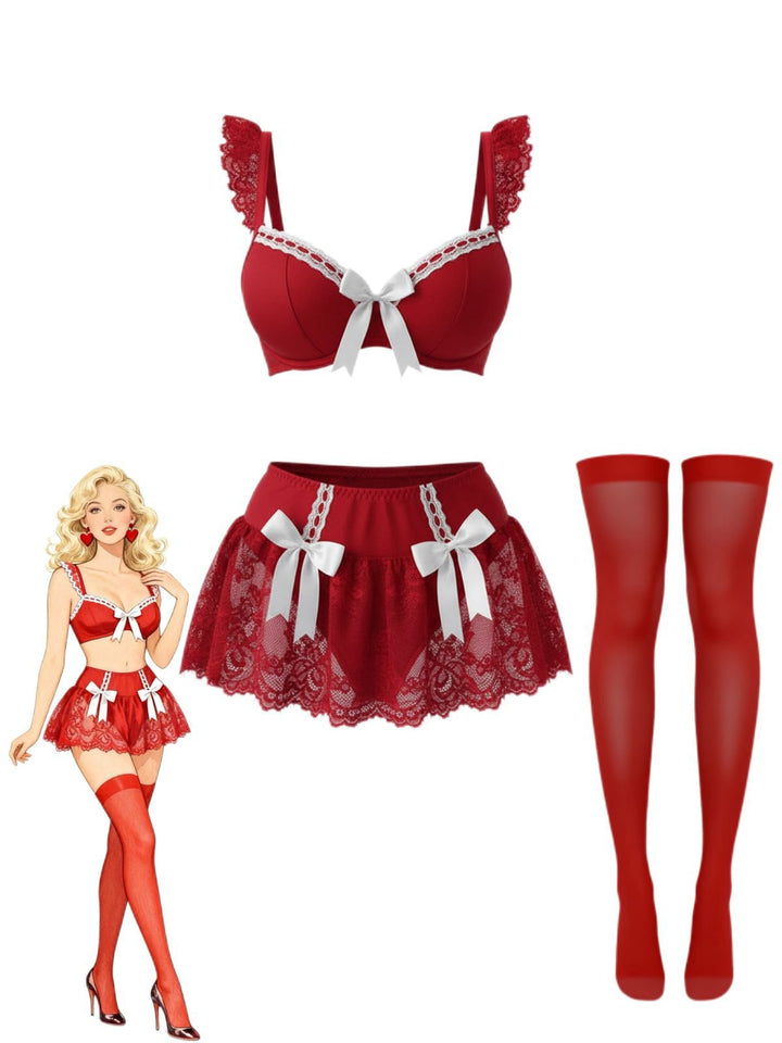 Lace Bow Maid Costume Loungewear Set - vintage fashion, retro style