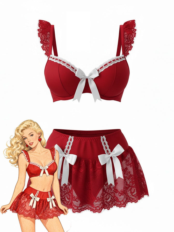Lace Bow Maid Costume Loungewear Set - vintage fashion, retro style