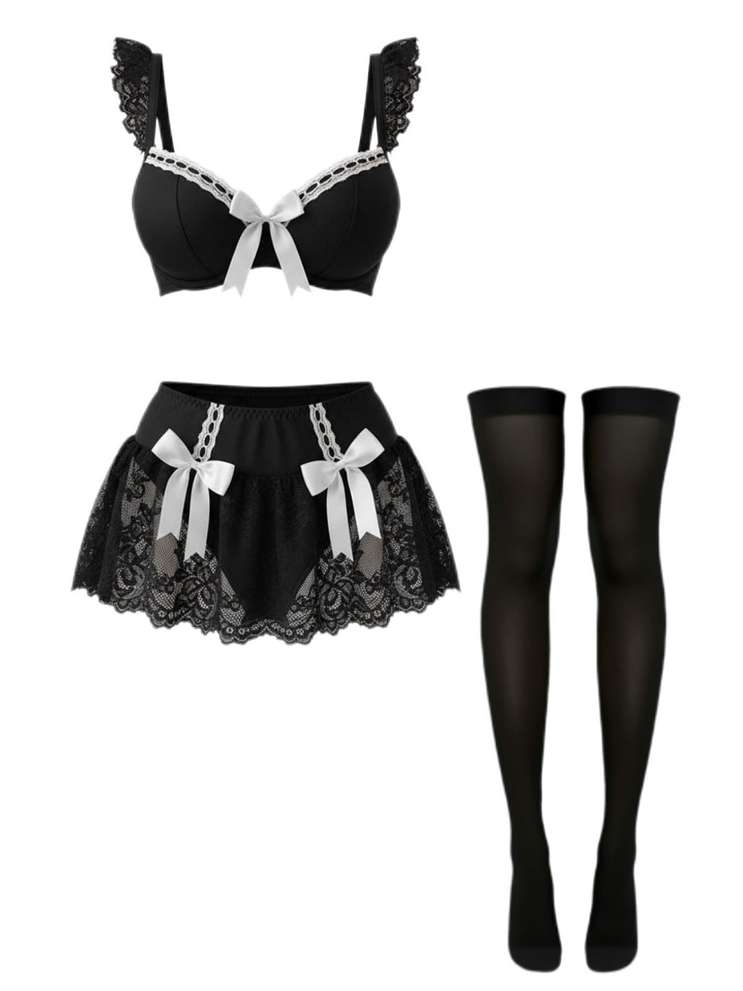 Lace Bow Maid Costume Loungewear Set - vintage fashion, retro style