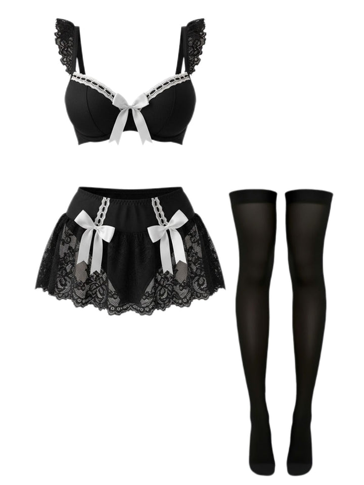 Lace Bow Maid Costume Loungewear Set - vintage fashion, retro style