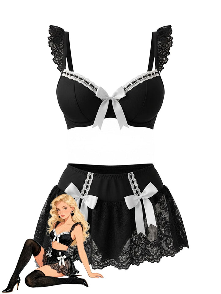 Lace Bow Maid Costume Loungewear Set - vintage fashion, retro style