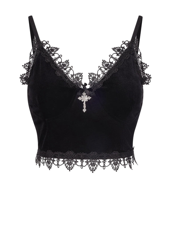 1980s Lace Patchwork Cross Crop Camisole, vintage fashion, retro style - perfect for women who love vintage and retro fashion