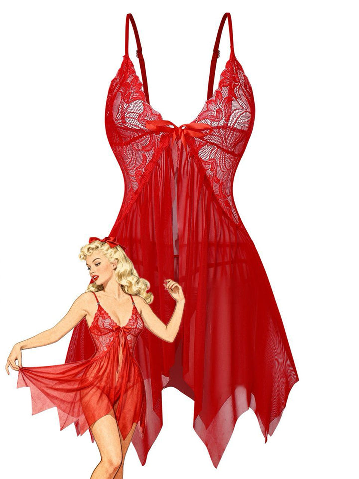 Lace Satin Ribbon Babydoll Lingerie Set - vintage fashion, retro style
