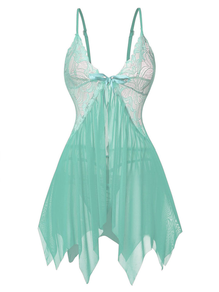 Lace Satin Ribbon Babydoll Lingerie Set - vintage fashion, retro style