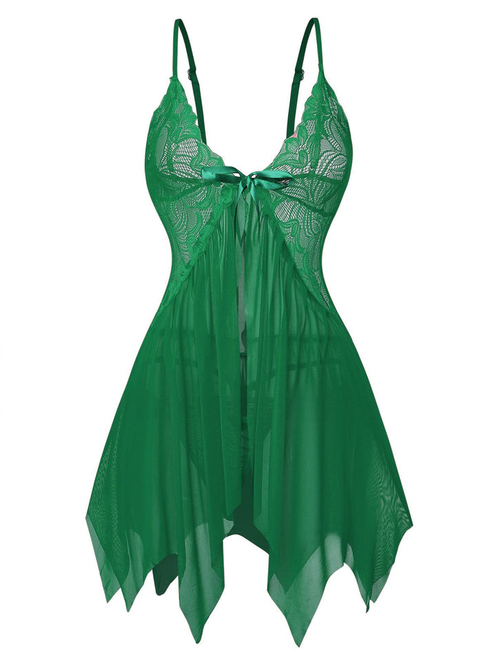 Lace Satin Ribbon Babydoll Lingerie Set - vintage fashion, retro style