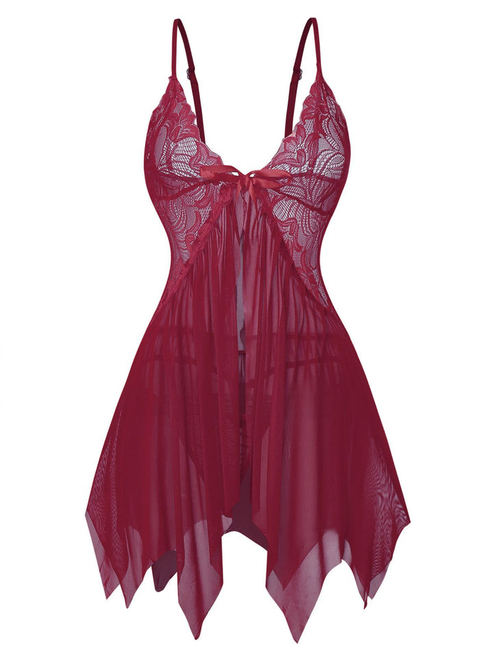 Lace Satin Ribbon Babydoll Lingerie Set - vintage fashion, retro style