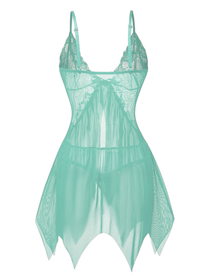 Lace Satin Ribbon Babydoll Lingerie Set - vintage fashion, retro style