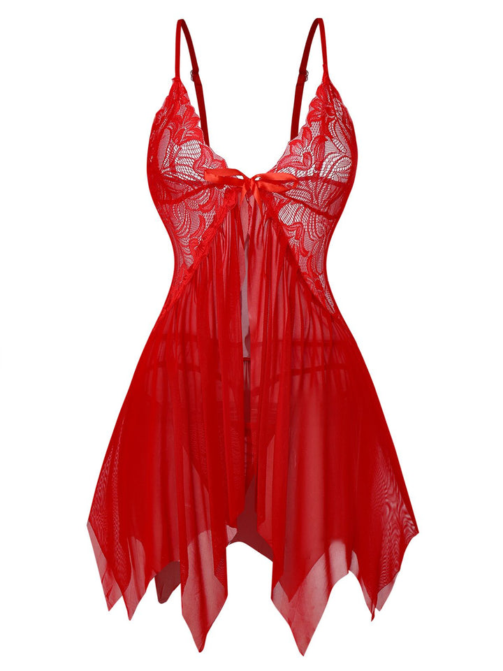 Lace Satin Ribbon Babydoll Lingerie Set - vintage fashion, retro style
