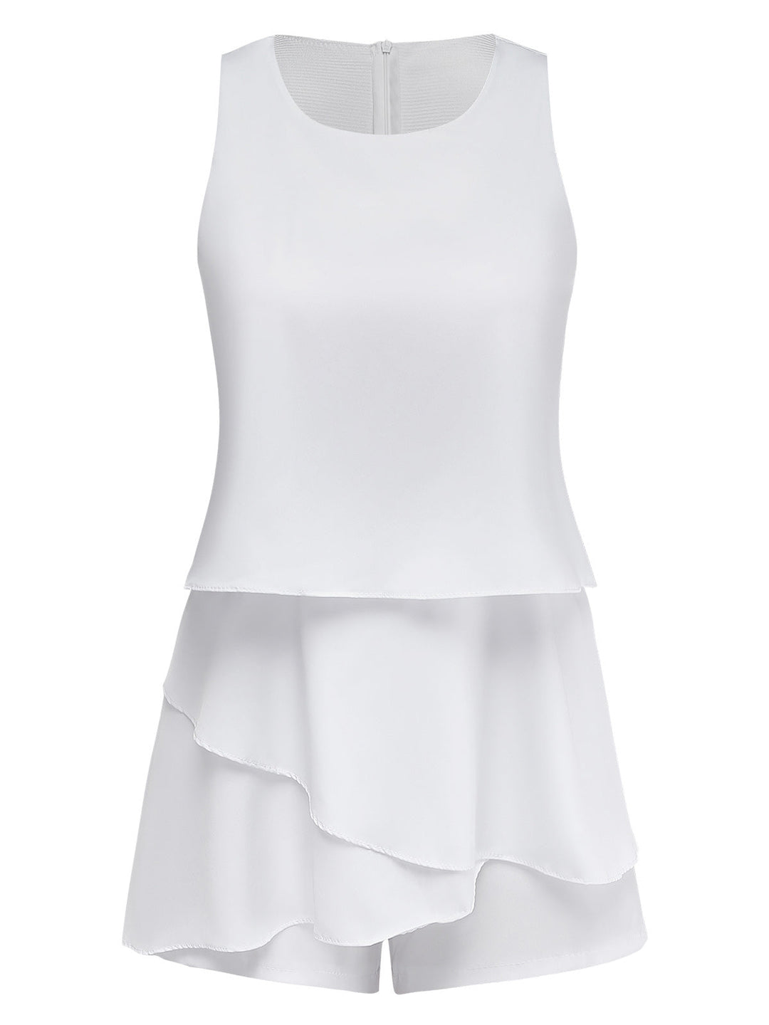 1980s Layered Ruffle Solid Sleeveless Romper - vintage jumpsuit, retro chic for women
