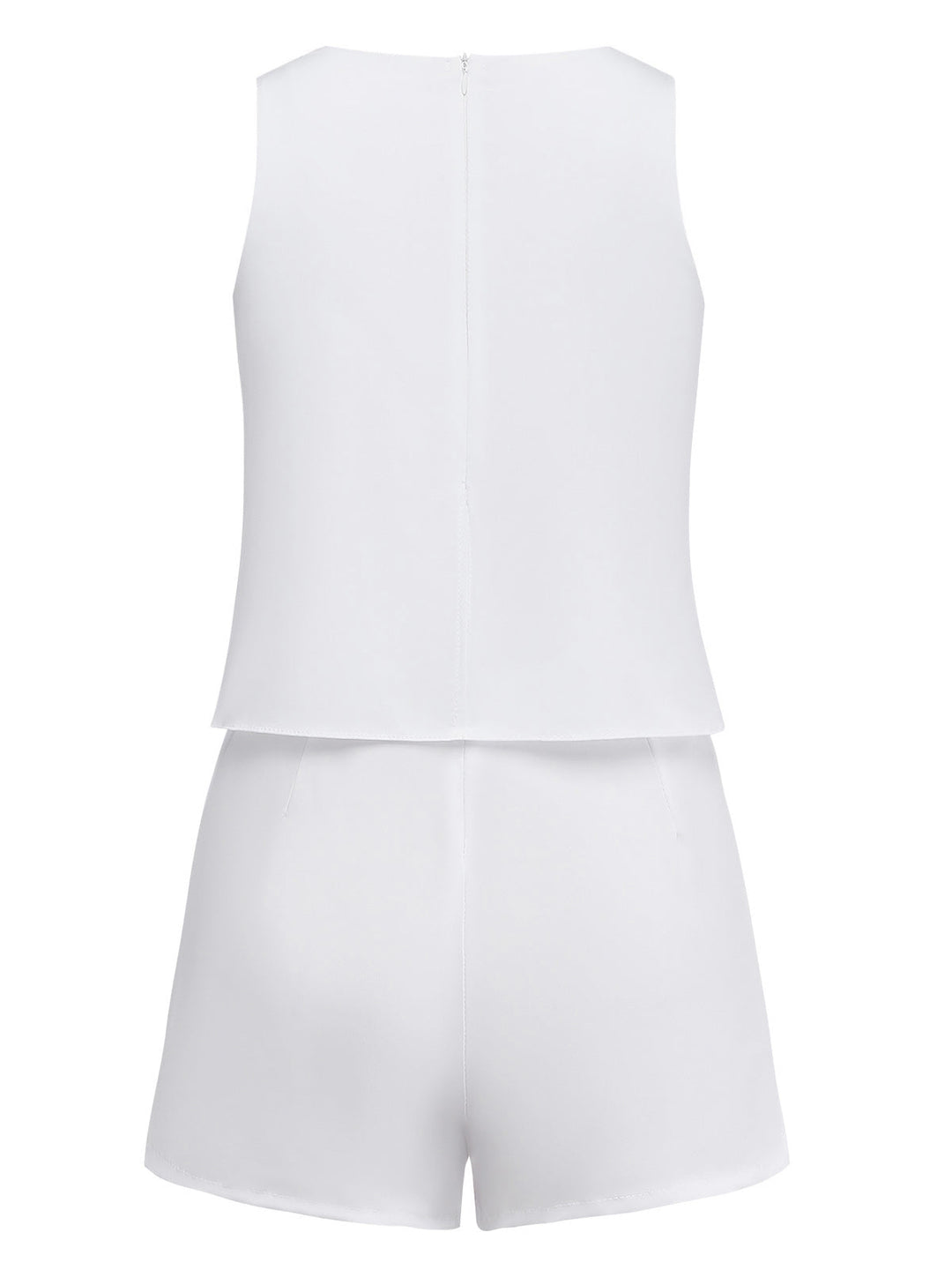 1980s Layered Ruffle Solid Sleeveless Romper - vintage jumpsuit, retro chic for women
