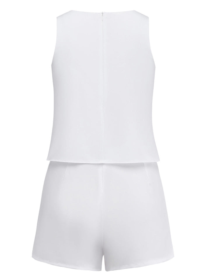 1980s Layered Ruffle Solid Sleeveless Romper - vintage jumpsuit, retro chic for women