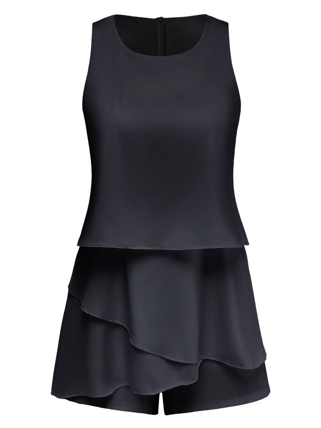1980s Layered Ruffle Solid Sleeveless Romper - vintage jumpsuit, retro chic for women