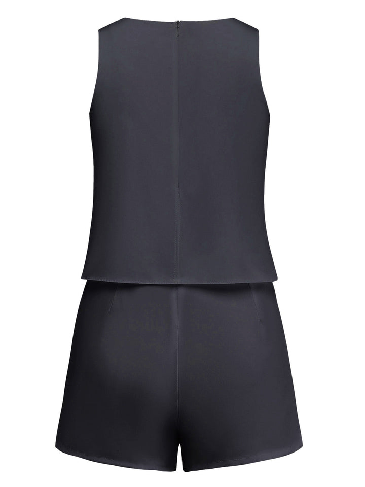1980s Layered Ruffle Solid Sleeveless Romper - vintage jumpsuit, retro chic for women