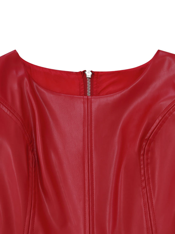 1980s Leather Solid A-Line Sleeveless Dress - vintage dress, retro fashion