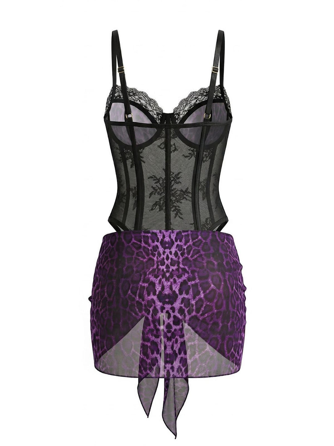 Leopard Lace Bodysuit with Apron Lingerie Set | vintage lingerie, retro nightgown, elegant sleepwear - perfect for retro fashion enthusiasts