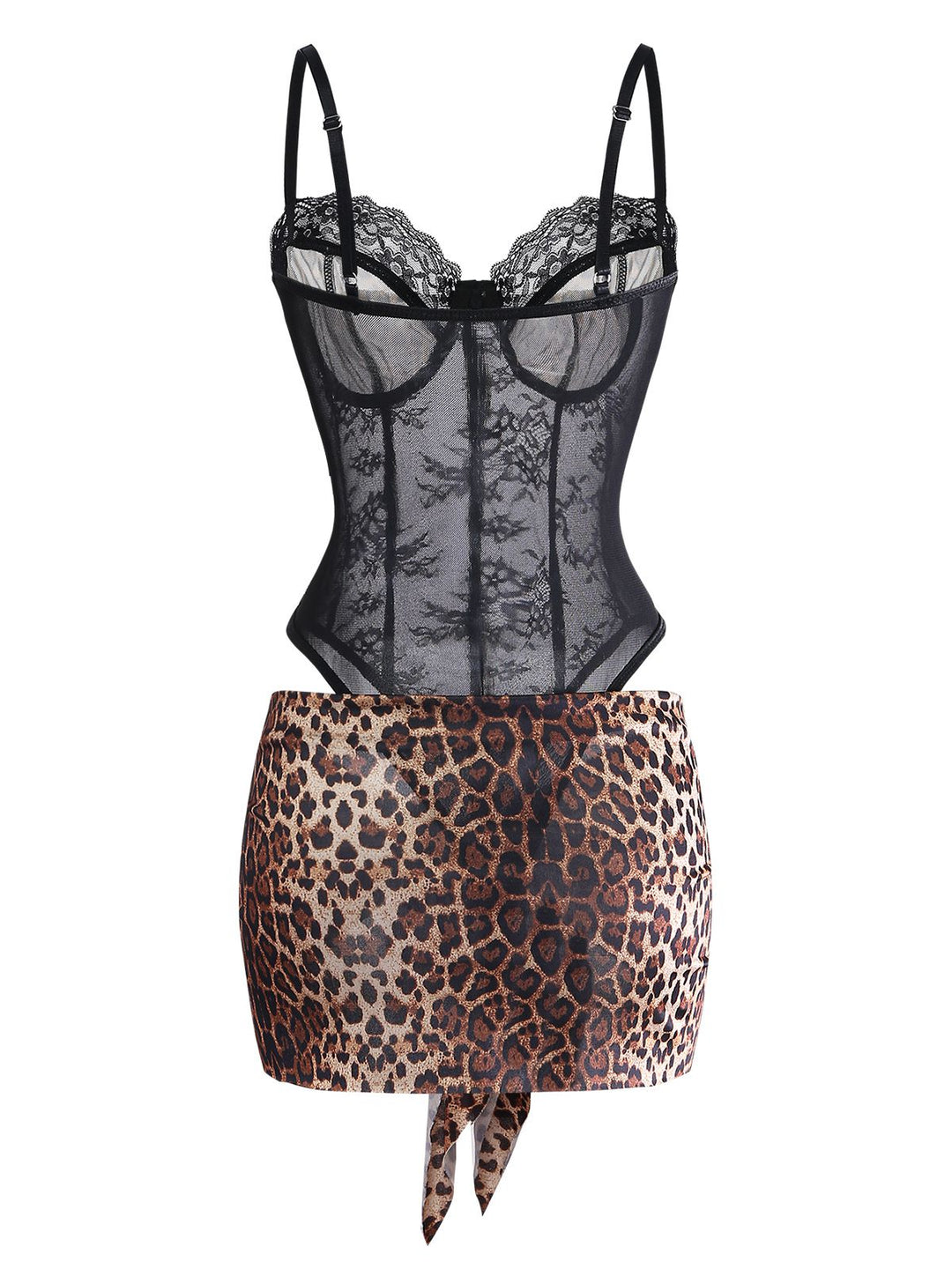 Leopard Lace Bodysuit with Apron Lingerie Set | vintage lingerie, retro nightgown, elegant sleepwear - perfect for retro fashion enthusiasts