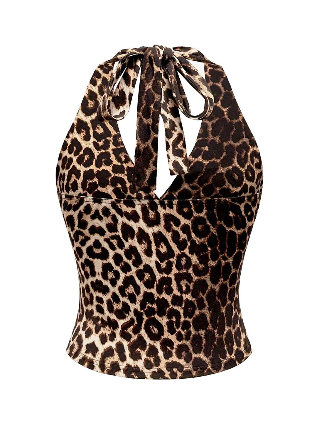 1980s Leopard Print Halter Neck Wrap Top - vintage fashion, retro style