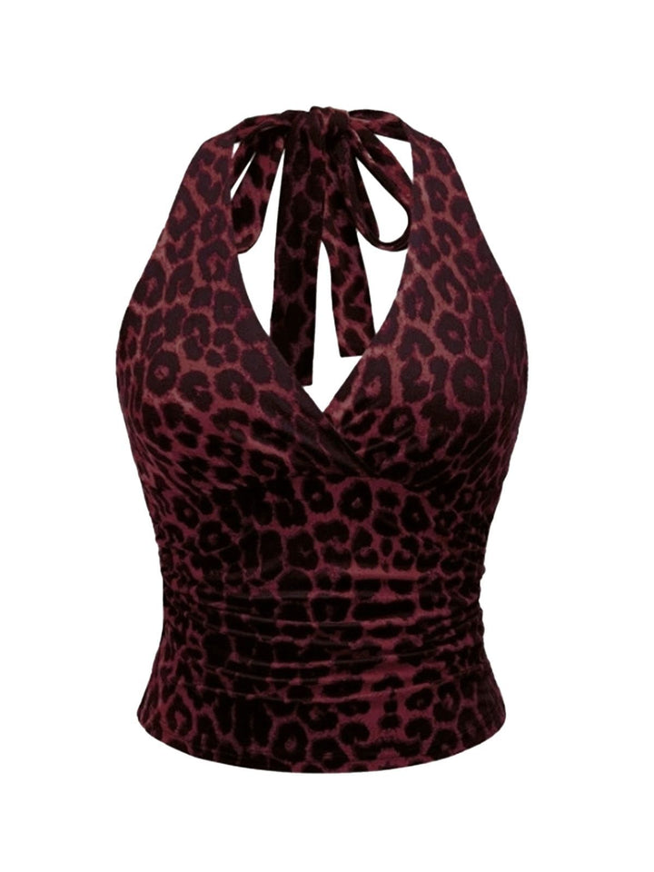 1980s Leopard Print Halter Neck Wrap Top - vintage fashion, retro style