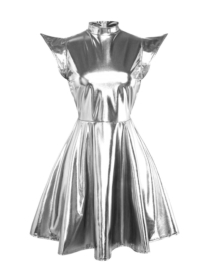 1980s Metallic Futuristic Party Mini Dress - vintage dress, retro fashion