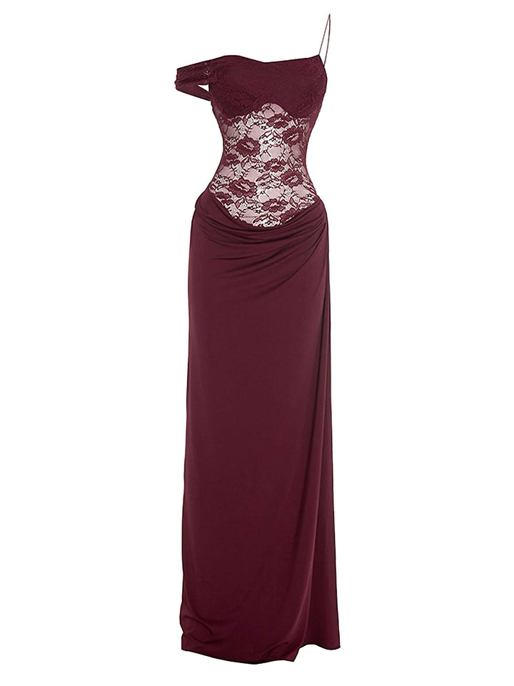 1980s Off-Shoulder Lace Bodice Maxi Dress - vintage dress, retro fashion