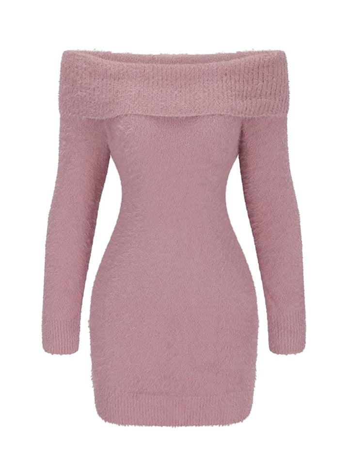 1980s Off-Shoulder Mohair Long Sleeves Dress - vintage dress, retro fashion
