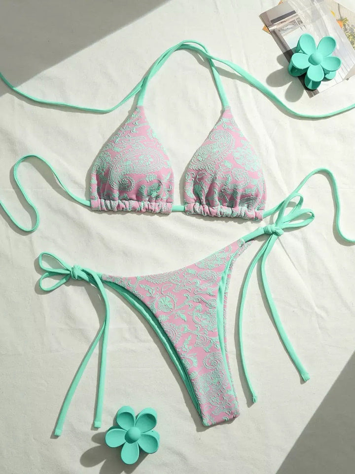 Celadon Green Textured Lace Bikini Set, vintage swimsuit, swimwear - perfect for women who love vintage and retro fashion