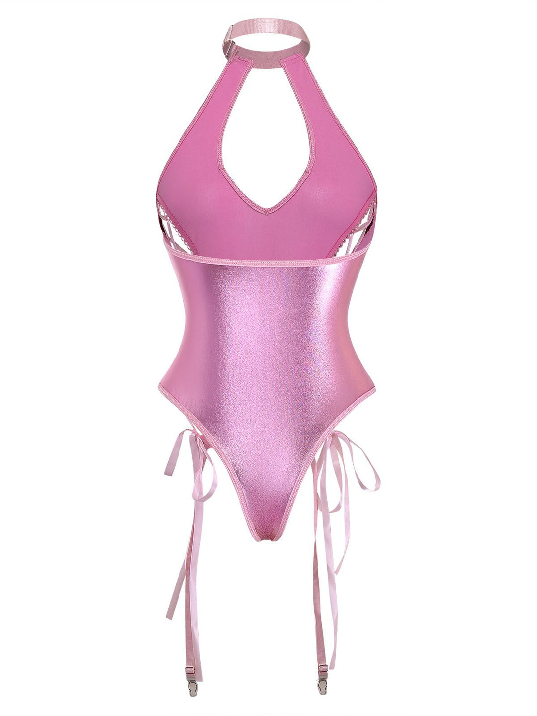 Patent Leather Halter Lace-Up Bodysuit Lingerie Set - vintage fashion, retro style