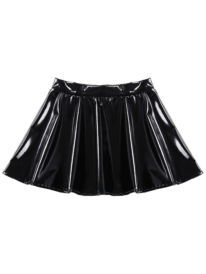 This 1980s Patent Leather Pleated Mini Skirt spins 1980s stories with every step
