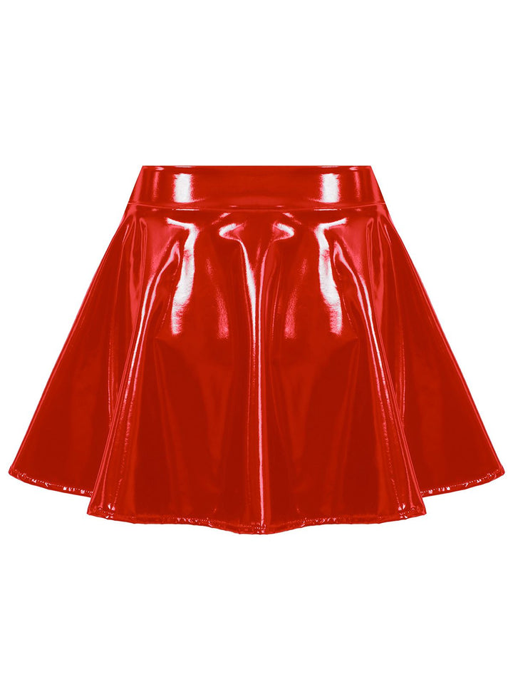 This 1980s Patent Leather Pleated Mini Skirt spins 1980s stories with every step
