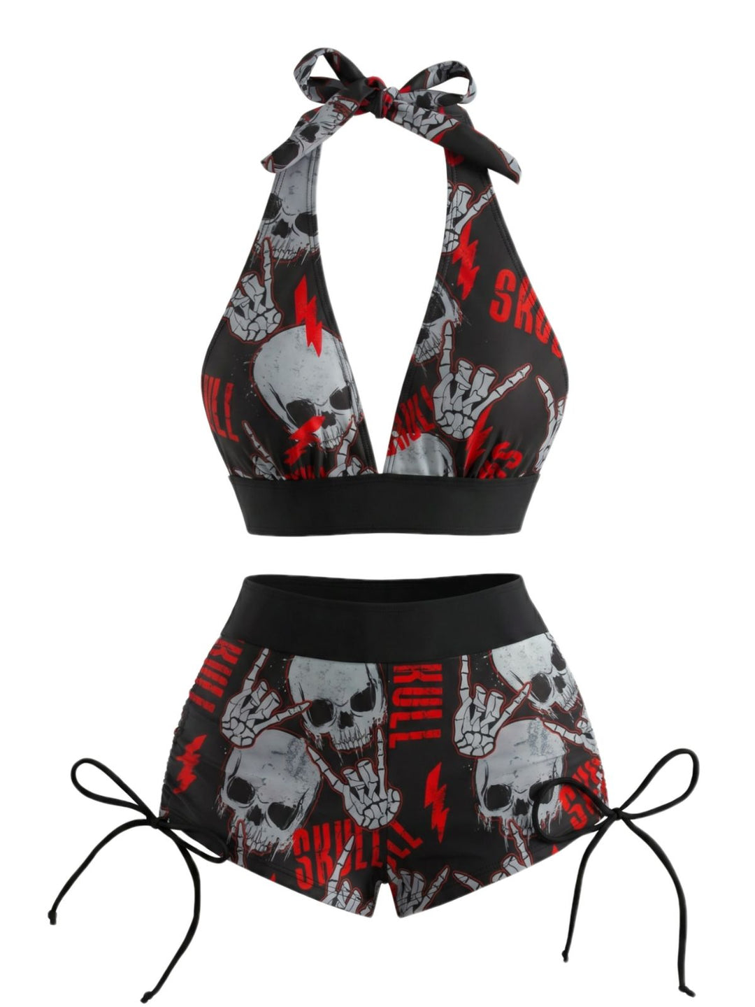 Punk Halter Rock Skull Bikini Set - vintage swimsuit, swimwear for vintage lovers
