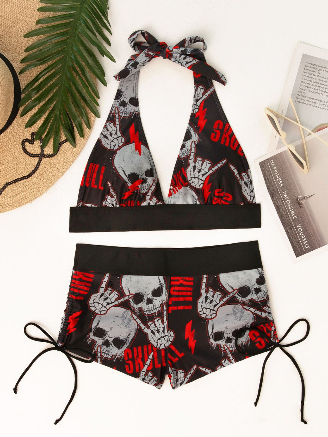 Punk Halter Rock Skull Bikini Set, vintage swimsuit, swimwear - perfect for women who love vintage and retro fashion