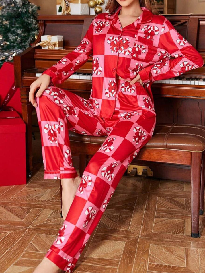 Red Christmas Checkerboard Candy Cane Pajama Set - vintage fashion, retro style, elegant red