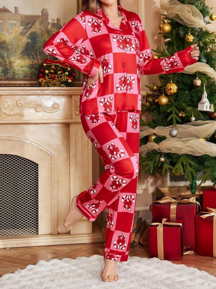Red Christmas Checkerboard Candy Cane Pajama Set - vintage fashion, retro style, elegant red