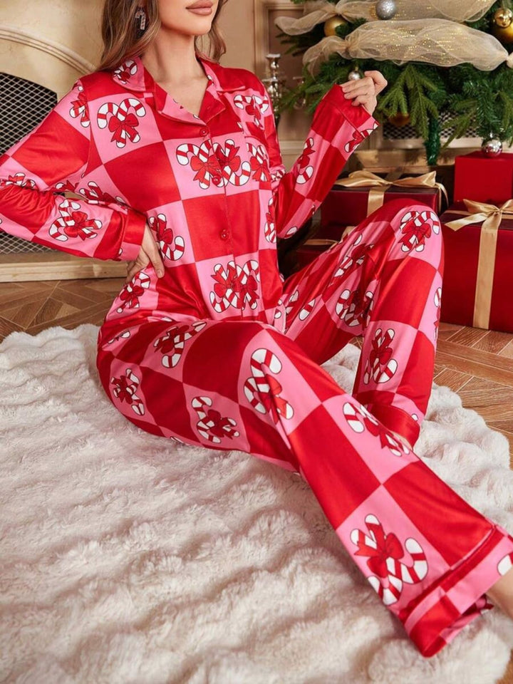 Red Christmas Checkerboard Candy Cane Pajama Set - vintage fashion, retro style, elegant red