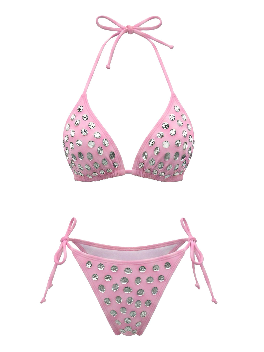 Rhinestone Halter Triangle Bikini Set, vintage swimsuit, swimwear - perfect for women who love vintage and retro fashion