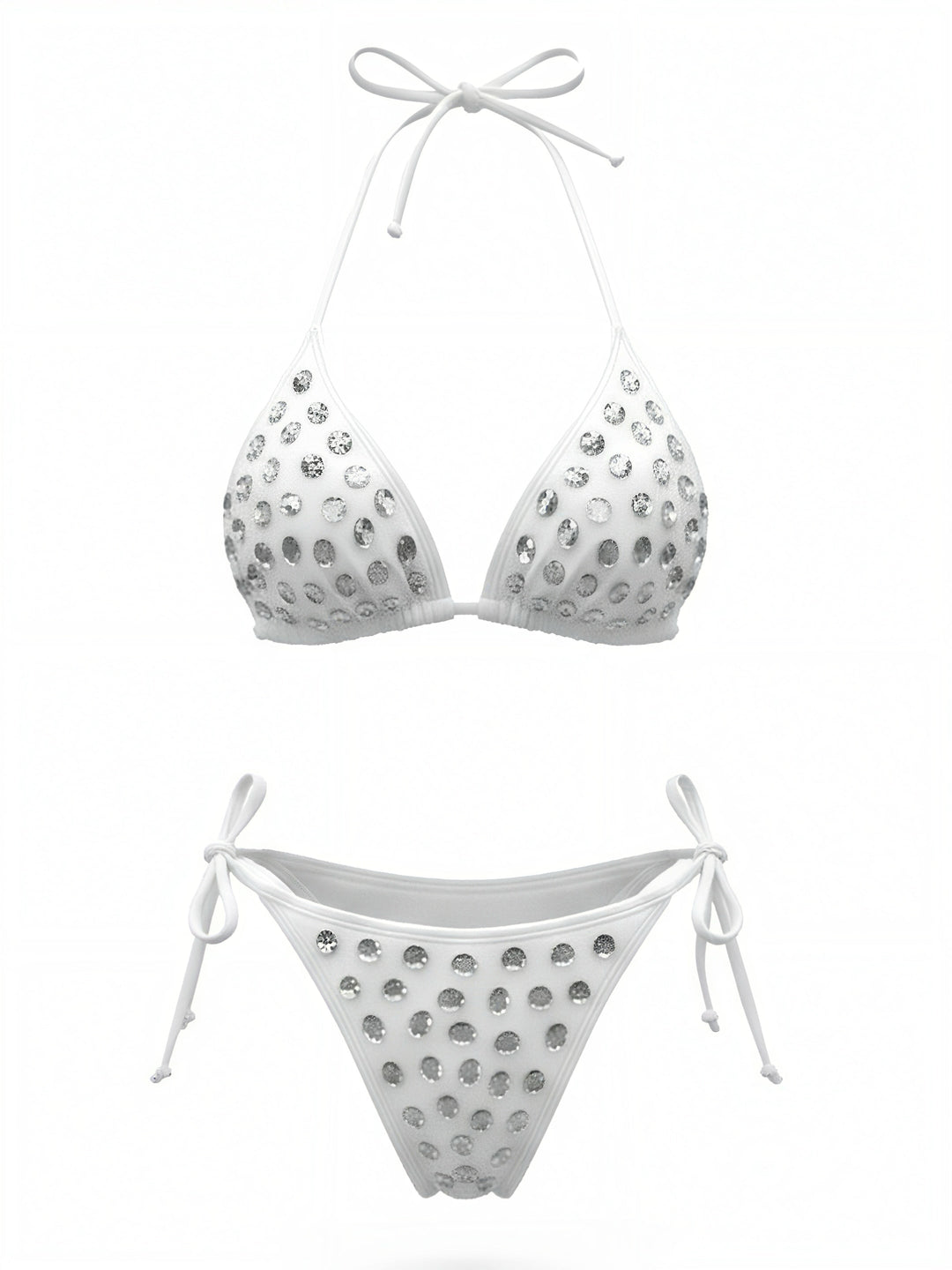 Rhinestone Halter Triangle Bikini Set, vintage swimsuit, swimwear - perfect for women who love vintage and retro fashion