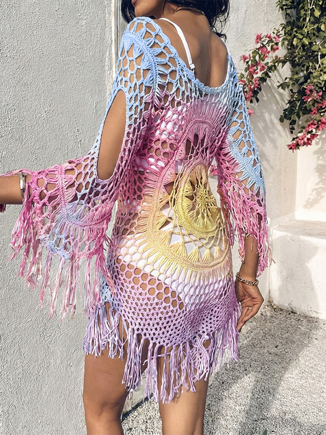 1980s Long Sleeve Cutout Fringe Cover Up 2